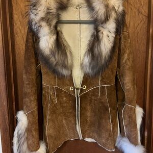 Roberto Cavalli Brown Teddy Jacket with Faux Fur Trim